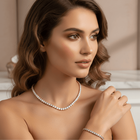 Liquid Ice - 316L Stainless Steel Tennis Necklace & Bracelet Set - Yenny Jewels