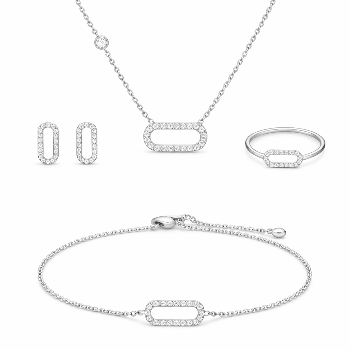 The Halo Oval Suite - 316L Steel Radiant Cubic Zirconia Jewellery Set - Yenny Jewels