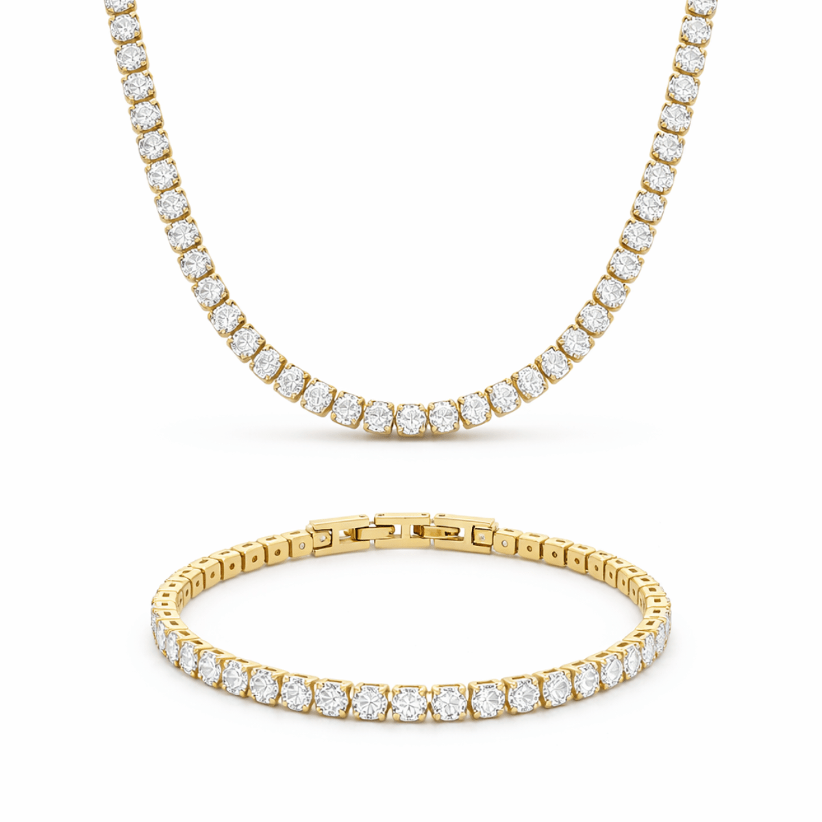 Liquid Ice - 316L Stainless Steel Tennis Necklace & Bracelet Set - Yenny Jewels