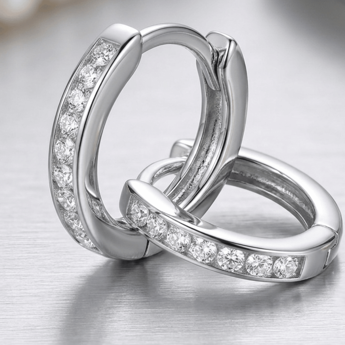 Radiant Vault Crystal Hoop Earrings – Rhodium - Plated 316L Steel - Yenny Jewels