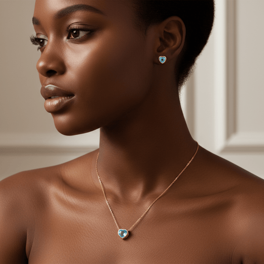Azure Heart Necklace & Earring Set - 316L Stainless Steel - Yenny Jewels