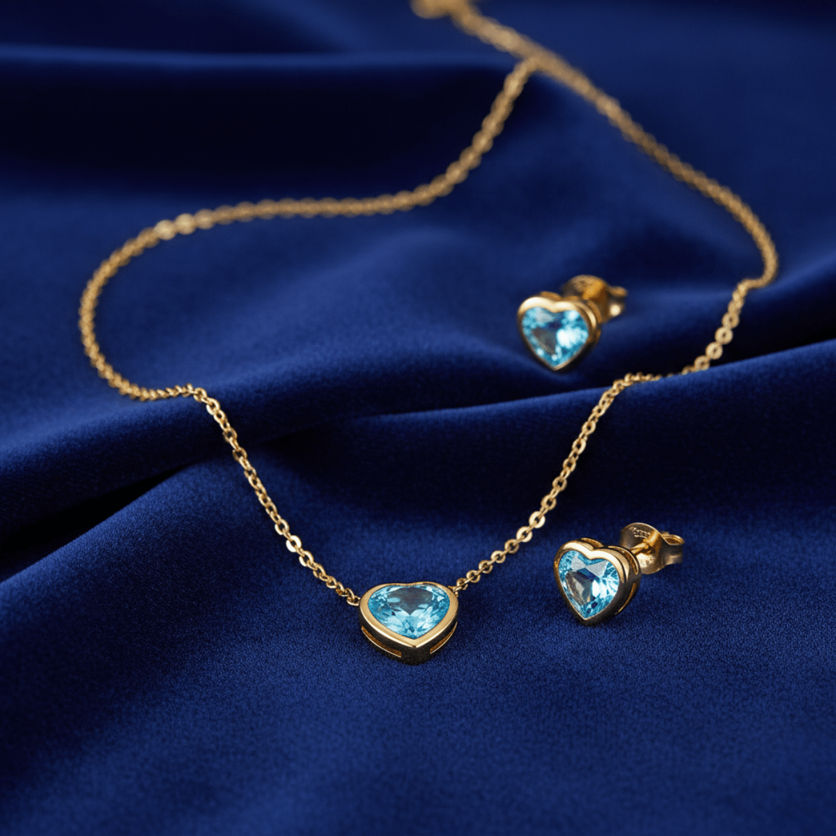 Azure Heart Necklace & Earring Set - 316L Stainless Steel - Yenny Jewels