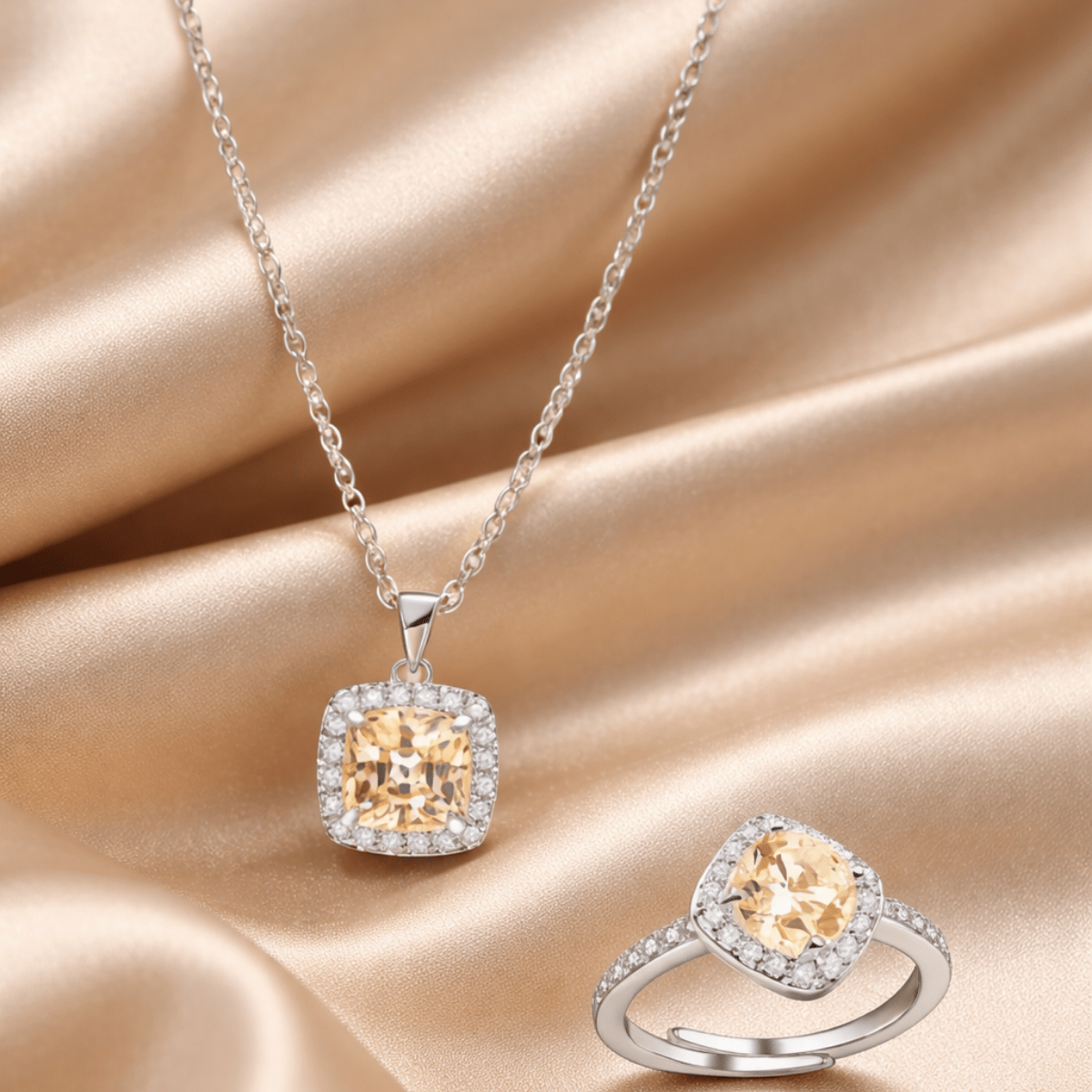 Champagne Luminous: 316L Steel & Zircon Signature Set - Yenny Jewels