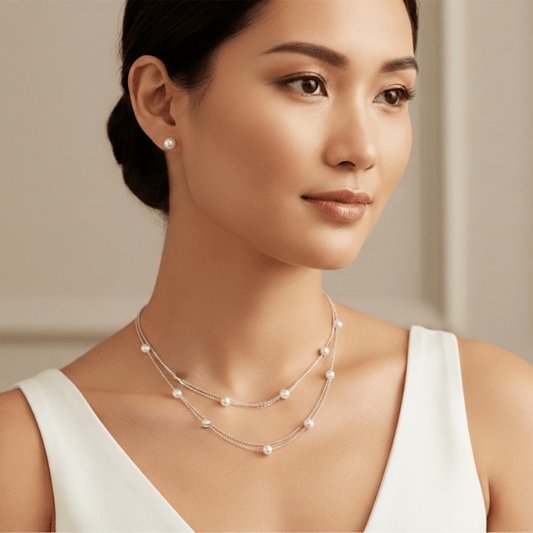 Celeste Pearl & Steel Jewellery Set - Timeless Minimalist Style - Yenny Jewels