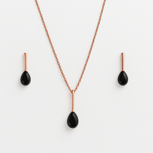 Rose Gold - Plated Black Teardrop Jewellery Set - Yenny Jewels