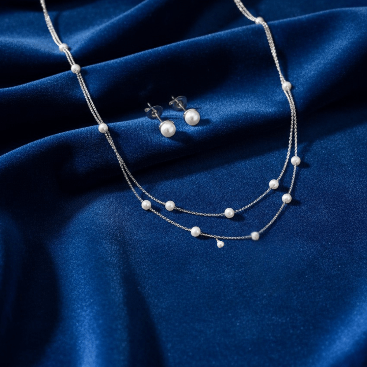 Celeste Pearl & Steel Jewellery Set - Timeless Minimalist Style - Yenny Jewels