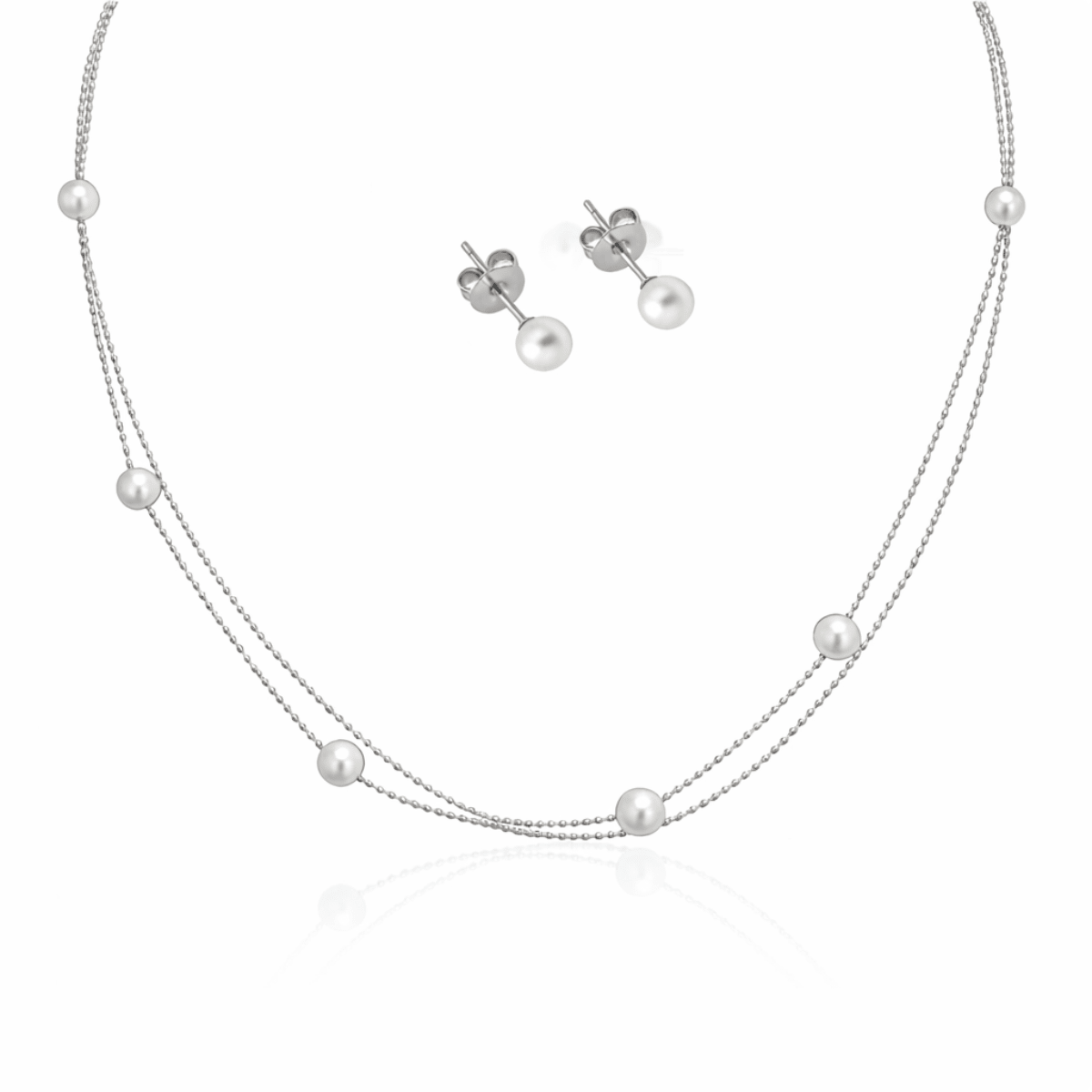 Celeste Pearl & Steel Jewellery Set - Timeless Minimalist Style - Yenny Jewels