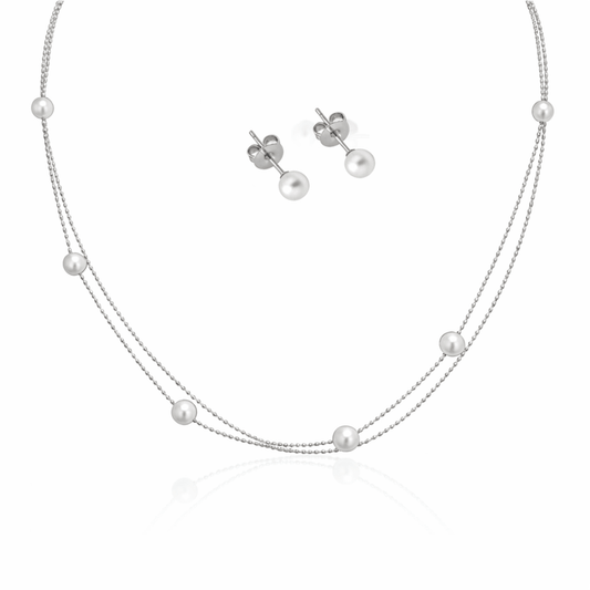 Celeste Pearl & Steel Jewellery Set - Timeless Minimalist Style - Yenny Jewels