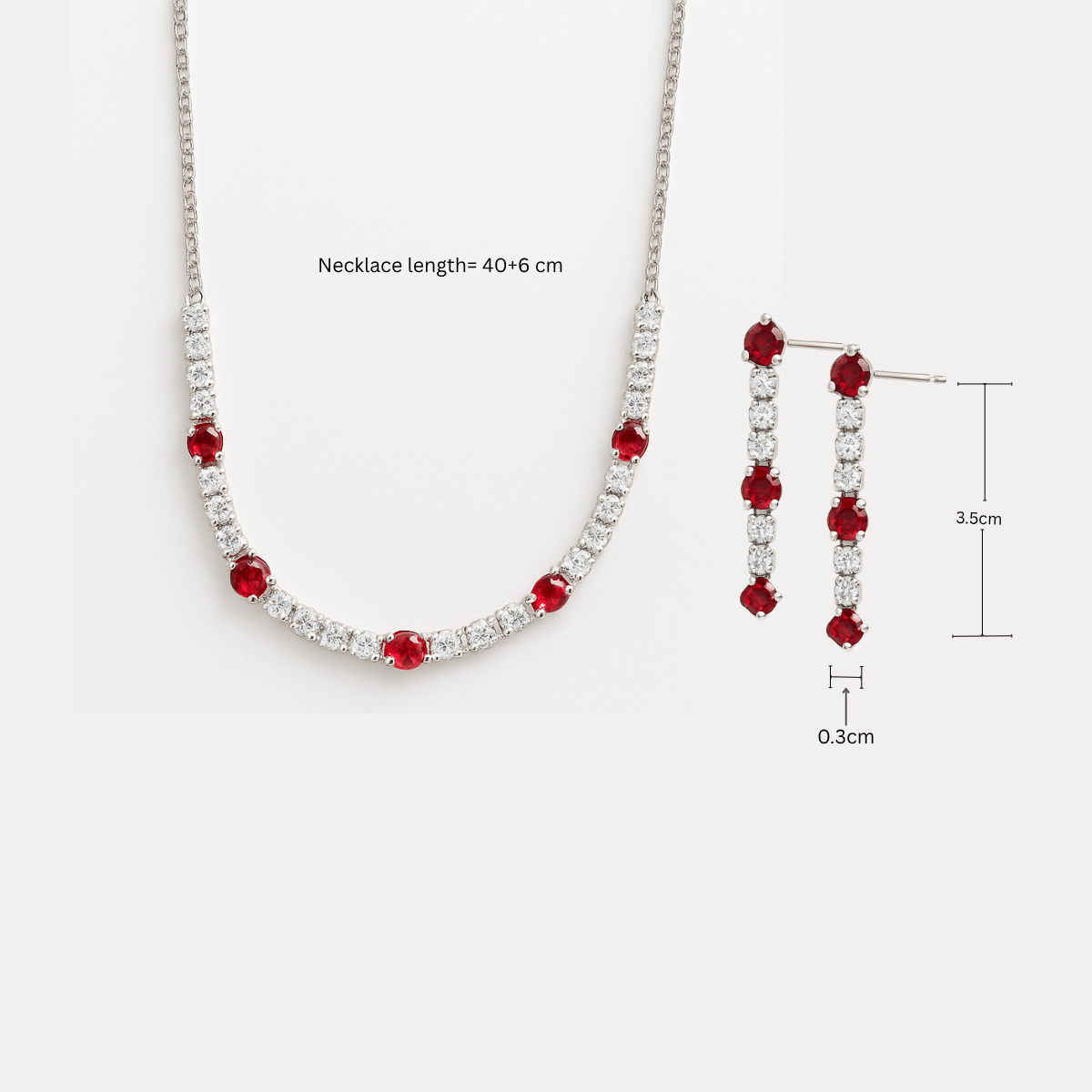Red Crystal Necklace & Drop Earring Set - Yenny Jewels