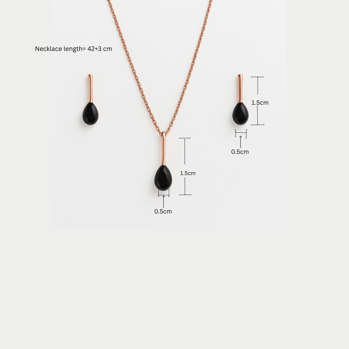 Rose Gold - Plated Black Teardrop Jewellery Set - Yenny Jewels