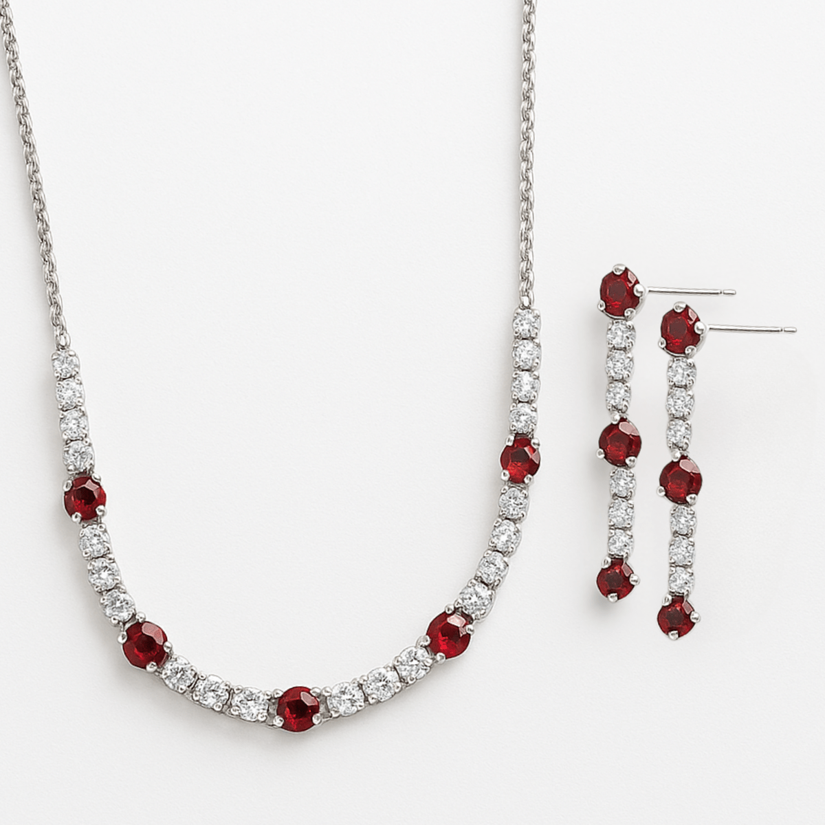 Red Crystal Necklace & Drop Earring Set - Yenny Jewels