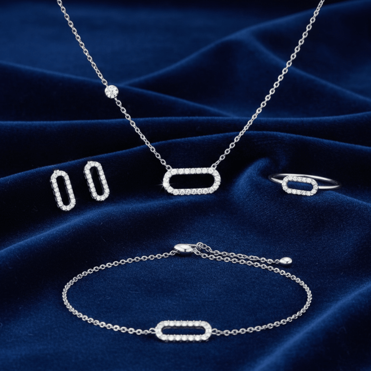 The Halo Oval Suite - 316L Steel Radiant Cubic Zirconia Jewellery Set - Yenny Jewels