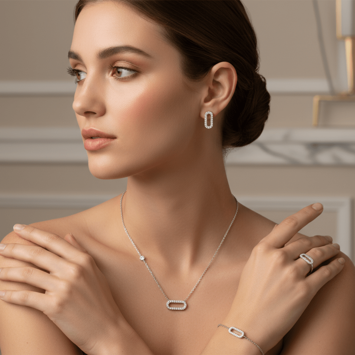 The Halo Oval Suite - 316L Steel Radiant Cubic Zirconia Jewellery Set - Yenny Jewels